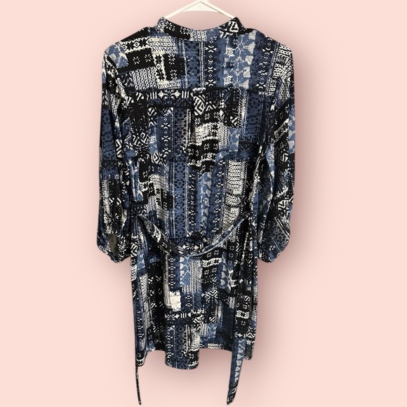NY Collection Belted Shirt Dress | Size L | Blue & Black Patchwork Print - Picture 5 of 7